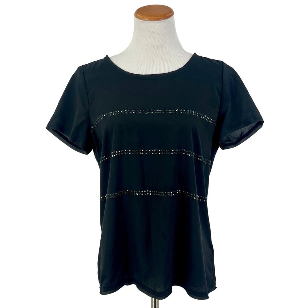 Michael Kors Black Short Sleeve Rhinestone Embellished Top